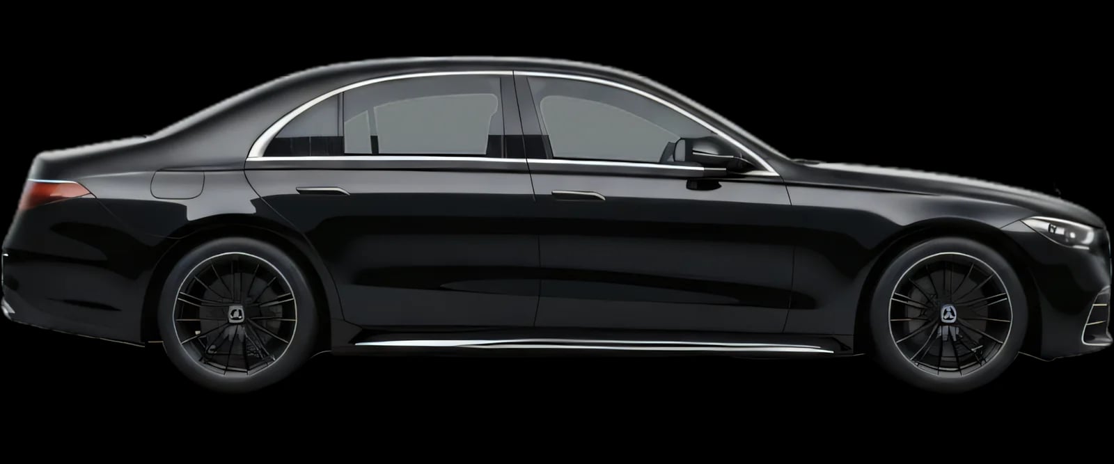 Luxury sedan in profile — Mercedes-Benz S-Class class vehicle on a transparent background with ground shadow